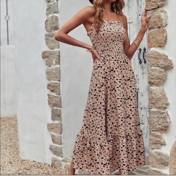 Sexy Strapless Ruffle Maxi Dress | Ruched Front & Flowing Hem - Picture 3 of 4